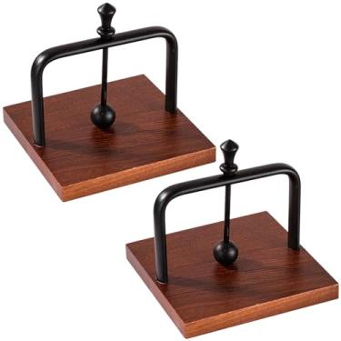 Imagem de Suporte de guardanapo de 2 peças de base de madeira, elegante com moldura de metal preto em liga de alumínio, ideal para uso interno e externo, design quadrado que economiza espaço, mesas de jantar