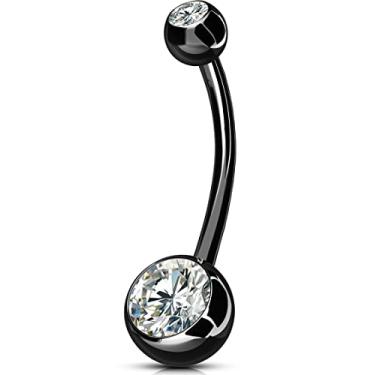 Imagem de OUFER Anéis de umbigo de titânio com rosca interna, barra preta de 14G 16 mm, anéis hipoalergênicos, para piercing de umbigo, joias de piercing naval, com zircônia cúbica transparente