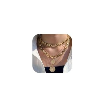 Imagem de Colares grossos de prata em camadas para mulheres, corrente com pingente de moeda, conjunto de joias, ajustável, delicado, colar de presente para ela, Gold necklace stack, Latão, Sem Pedra Preciosa