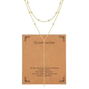 Imagem de Warmhope Colar feminino moderno de ouro 14 quilates Y-Lariat com design de fio entrelaçado minimalista, joias de várias camadas, presente para esposa, mãe, melhor amiga, aniversário, casamento