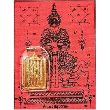 Imagem de Pingente sagrado amuleto Yant 5 fileiras cobre e PHA Yant Wessuwan Yantra pano mágico tailandês charme talismã relacionamento atrair prosperidade abundância riqueza comércio dinheiro negócios fortuna