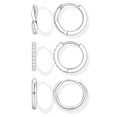 Imagem de YADOCA Brincos pequenos de argola de ouro para mulheres, na moda, pinos de prata esterlina, hipoalergênicos, dourados, prateados, brincos de cartilagem, brincos de argola de zircônia cúbica, conjuntos