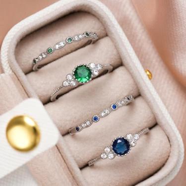 Imagem de Conjunto de alianças de casamento eterno de 4 peças femininas com zircônia cúbica, 6, Latão, Zircônia cúbica