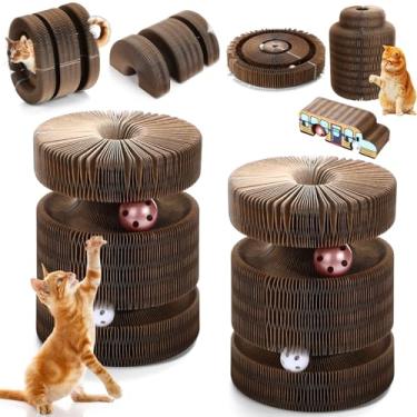 Imagem de Soulchen 2 peças de tábua de arranhar órgão mágico para gatos, brinquedo combinável para animais de estimação adultos, arranhador interativo de papelão com bola de sino, almofada sanfonada dobrável
