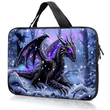 Imagem de Bolsa com alça para laptop de 14 polegadas e 38 cm, bolsa para computador, 36 cm e 39 cm, capa compatível com Dell, Lenovo, Toshiba HP, Asus Notebook Messenger - Dragão voador roxo
