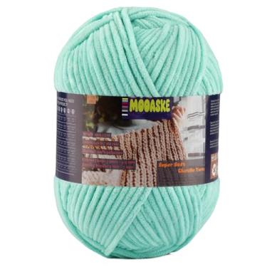 Imagem de Fio de chenille fofo para crochê - fio de cobertor de bebê para tricô - fio de veludo para crochê Amigurumi, fios ultramacios, peso por rolo 200 g, comprimento 240 m/262 jardas (1, verde-aqua)