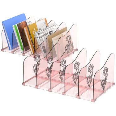 Imagem de Organizador de arquivos transparente para mesa, classificador de pastas de arquivos de mesa vertical de 5 seções com padrão rosa, suporte de revista de correio ajustável para casa, escritório, escola