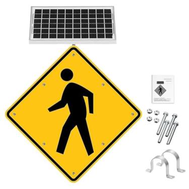 Imagem de Placa LED piscante de 61 cm alimentada por energia solar, placa de aviso de trânsito, película reflexiva de grau de engenharia IP65 à prova d'água, estrutura de metal à prova de ferrugem, material de