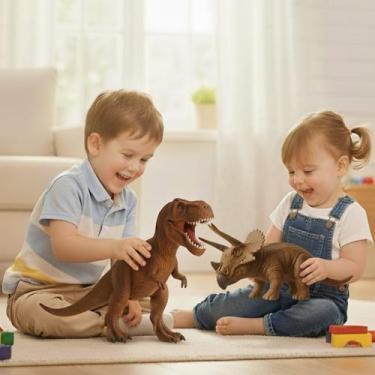 Imagem de Kit 2 Dinossauros Triceratops 36cm + T-Rex 26cm Vinil Grande - EINSTOK