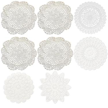 Imagem de Doilies de renda para mesas, conjunto de 8 elegantes bonecas para mesas em 4 bege e 4 brancos, bordados intrincados de renda para mesas com tecido durável