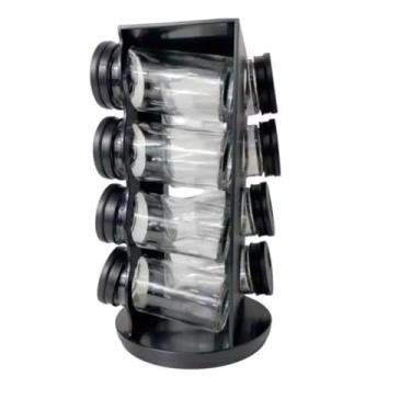 Imagem de Porta Condimentos Giratório Plástico Preto com 08 Potes 80ml
