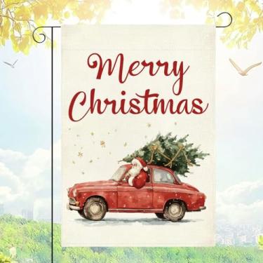 Imagem de Bandeira engraçada de jardim de inverno Natal Papai Noel trenó bandeiras de jardim decoração ao ar livre bandeiras de férias de inverno dupla face pequena serapilheira 30,5 x 45,7 cm para quintal