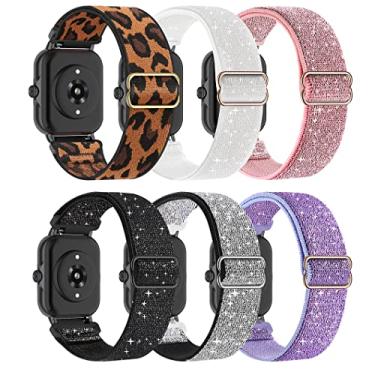 Imagem de HQzon Pacote Com 6 Pulseiras Elásticas De Nylon Brilhantes Compatíveis Active 2/Active, Pulseira Esportiva Substituição Respirável Tecido Macio 20 Mm Para Bip 3 Pro/Gtr Mini/Gts 4/3/2, Mulhe