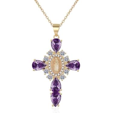 Imagem de RLHRNDE Colar com pingente de cruz de zircão de cristal delicado para mulheres e homens, Virgem Maria Anjo Guadalupe, Páscoa, batismo, fé religiosa, aniversário, Natal, presente, Medium, Metal
