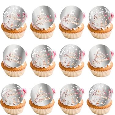 Imagem de Gyufise 15 peças de topo de cupcake de Natal de acrílico personalizado placas de natal floco de neve alce picaretas de cupcake para festa de celebração de Natal de ano novo, decoração de bolo faça