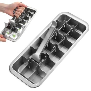 Imagem de Bandejas de cubos de gelo de aço inoxidável com 18 compartimentos, design vintage, formas de cubos de gelo de metal com alça removível de fácil liberação para barras, cozinhas, sucos, alimentos