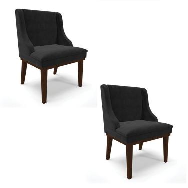 Imagem de Kit 02 Cadeiras De Jantar Base Madeira Tabaco Preto