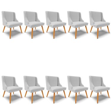 Imagem de Kit 10 Cadeiras de Jantar Liz Linho Cinza A05 Pés Palito Castanho D03 - D'Rossi