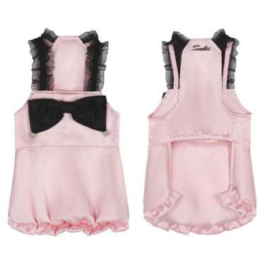 Imagem de TOUCHDOG Vestido de festa rosa para cães pequenos, vestido tutu brilhante com alça de glitter, tule de 3 camadas, laço de diamante rosa, roupa formal para casamentos, festas de aniversário (rosa