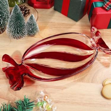 Imagem de Pratos de vidro de Natal Jeoyan, bandeja de doces vermelha de 34 cm, bandeja decorativa de sobremesa de Natal, louça de jantar para salada, bolo, lanche, biscoito, frutas, aperitivo