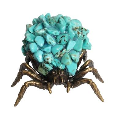 Imagem de Luz noturna de aranha de cristal, lâmpada decorativa alimentada por USB com revestimento turquesa, base de metal bronze, decoração de pedra de cura para casa, escritório (turquesa)