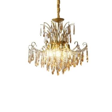 Imagem de Luminária pendente nórdica retrô pós-moderna de luxo, com detalhes em cristal francês e luz quente | Ideal para sala de estar, quarto, restaurante e bar (B/60CM)