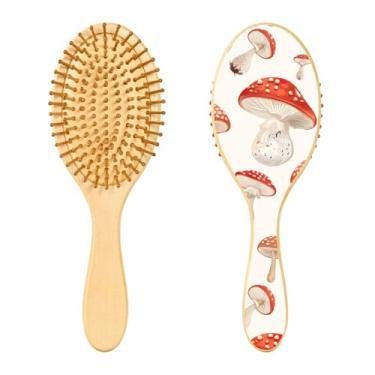 Imagem de SEHANY Escova de cabelo de madeira Forest Mushroom para mulheres e homens, escovas de cabelo de cabeça redonda, escova de cabelo para massagem do couro cabeludo suave e desembaraçadora para todos os
