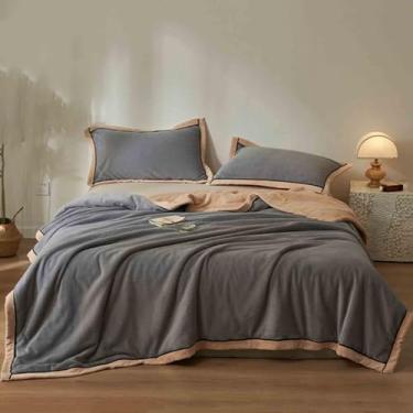 Imagem de Cobertor de lã com peso cobertor cobertor e mantas fofas mulheres homens para cama adulto casal solteiro para sofá inverno grosso quente macio e confortável outono (cinza, 200 x 230 cm)