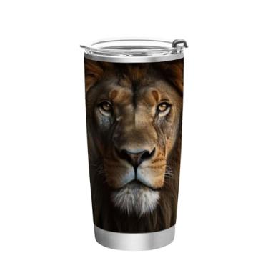 Imagem de Blueangle Copo de 590 ml com tampa e canudo, copo de café com água isolada a vácuo de aço inoxidável, caneca de viagem do rei leão copo térmico para bebidas quentes e frias (551)