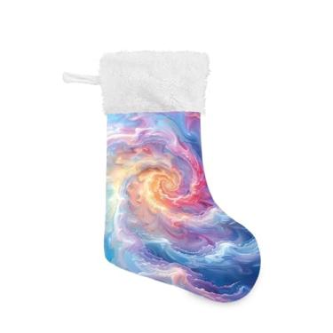 Imagem de GakkiGii Meia de Natal grande espiral colorida, decoração de Natal para pendurar na parede da árvore da lareira, 45 x 31 cm