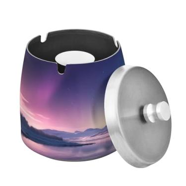 Imagem de Blueangle Cinzeiro de inverno Aurora Boreal com tampa para cigarros, à prova de vento/chuva, aço inoxidável, sem fumaça, inodoro, cinzeiro para uso interno ou externo (239)