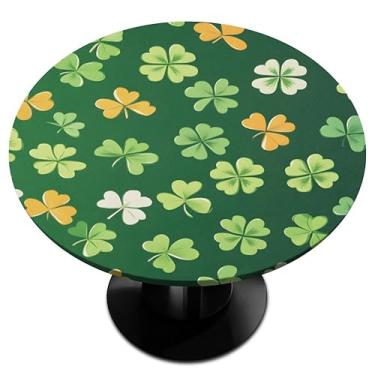 Imagem de Toalha de mesa redonda de St. Patrick's Lucky Clover 114-127 cm, toalha de mesa elástica para mesas redondas, impermeável, limpável, capa protetora para cozinha, jantar, festa, Natal