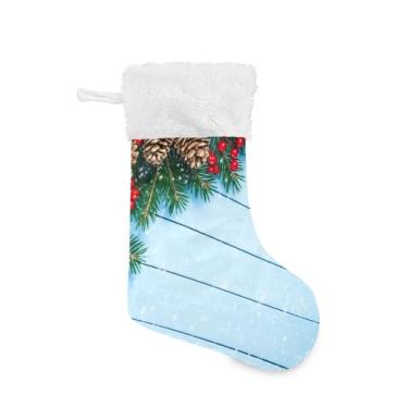 Imagem de GakkiGii Pacote com 2 meias de Natal de pinhas e galhos, decoração de Natal grande para parede de árvore de lareira, 45 x 31 cm