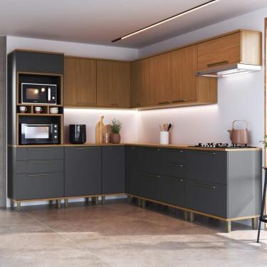 Imagem de Cozinha Modulada Completa Fidelitá França 9 Peças 494cm 16 Portas 4 Gavetas Com Tampo Freijó/grafite
