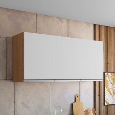 Imagem de Armário Cozinha Aéreo 120cm 3 Portas Leticia A01 - D'rossi Cor Amendoa E Branco