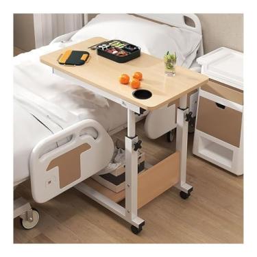 Imagem de Mesa lateral de cama móvel, mesa dobrável sobre cama com armazenamento de camada dupla altura ajustável 73-100 cm/28,7-39,3 polegadas mesa de canto em forma de C 80 x 40 cm/31,4 x 15,7 polegadas A