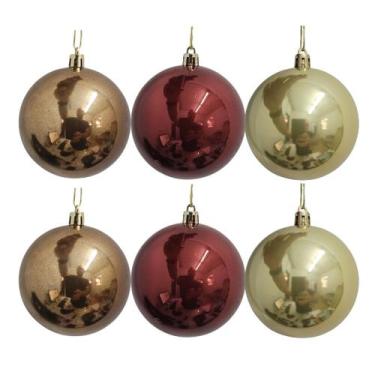 Imagem de Jogo 6 Bolas de Natal Peroladas Luxo 8cm Vinho Bordô, Dourado e Bronze