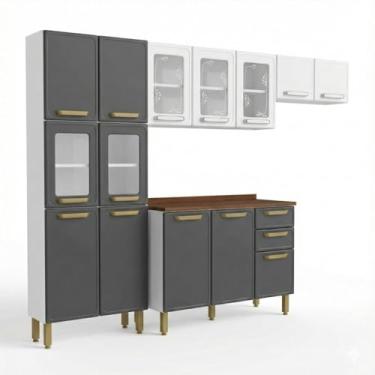 Imagem de Armário de Cozinha Completo de Aço Bertolini Bella 4 Peças 14 Portas 2 Gavetas 280cm Cor Grafite/branco