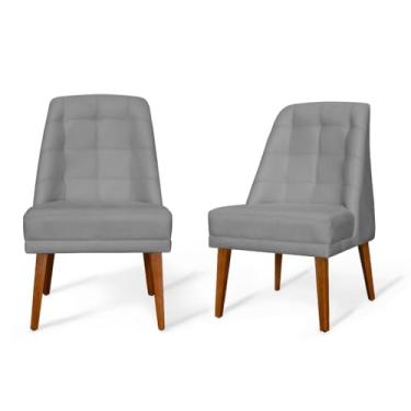 Imagem de Generic Kit de 2 Cadeiras de Jantar, Estofamento de Camurça Suede, Para Decoração de Lar & Sala de Jantar, Confortável (Cinza Claro)