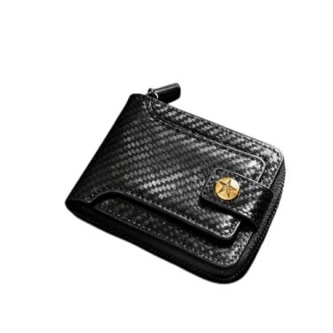 Imagem de Carteira masculina com zíper de fibra de carbono, mini carteira masculina dobrável portátil com fivela, vários compartimentos para identidade, Preto, Moderno