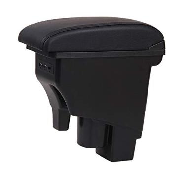 Imagem de YJYWZH Caixa de apoio de braço para Honda Fit Jazz 2002-2008 Descanso de braço de carro console de caixa de armazenamento central camada dupla com 3 portas USB (preto com rosca preta)