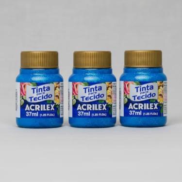 Imagem de Kit 3 Tintas para Tecido Glitter Acrilex 37ml Azul 204 | Brilho Intenso, Fixação a Frio, Alta Durabilidade e Resistência às Lavagens para Artesanato e Customização