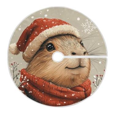 Imagem de Qilmy Linda saia de árvore de Natal de capivara de Natal de 90 cm, camurça para árvore de Natal, adequada para decoração de armário em ambientes internos e externos, festas, escritórios, lojas