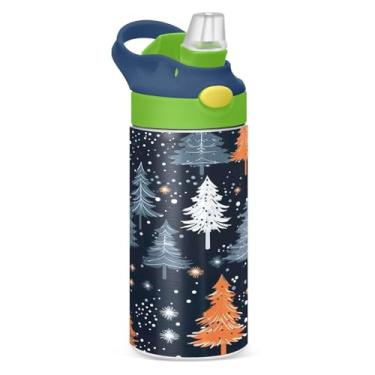 Imagem de YETTASBIN Garrafa de água de árvore de Natal para crianças, 340 g, à prova de vazamento, parede dupla, isolada, copo de viagem com tampa de canudo para meninas, meninos e crianças