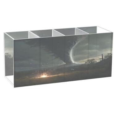 Imagem de CEBUGI Porta-canetas de acrílico com 4 compartimentos, organizador de lápis transparente, preto Tornado, suporte de pincéis de maquiagem para escritório em casa, escritório