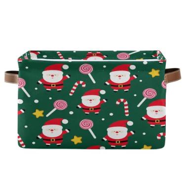 Imagem de Wassud Cesto organizador dobrável de lona dobrável com alças Papai Noel e pirulito para armário, banheiro e decoração de casa, pacote com 2