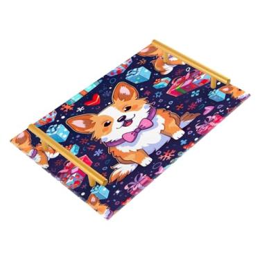 Imagem de Wassud Bandeja de banheiro pequena Corgi para banheiro, bandejas de perfume, alça de maquiagem, cômoda, quarto, cozinha, mesa, 30 x 20 cm