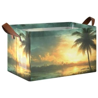 Imagem de WELLDAY Cesto de armazenamento grande para paisagem ao anoitecer, caixas organizadoras dobráveis com alças para prateleiras, escritório em casa