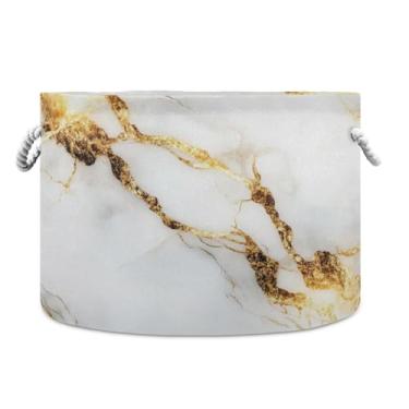 Imagem de YETTASBIN Cesta de corda de algodão e mármore em ouro branco, grande, redonda, para bebês, cobertor de brinquedo, caixa de armazenamento de livros, para quarto, banheiro, berçário, decoração de casa