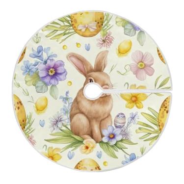 Imagem de Qilmy Saia de árvore de Natal com ovos e coelhos de páscoa 90 cm, camurça para árvore de Natal, adequada para decoração de armário em ambientes internos e externos, festas, escritórios, lojas